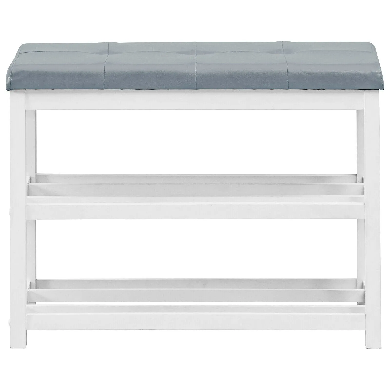 2-Tier Wooden Shoe Rack Bench with Padded Seat-White