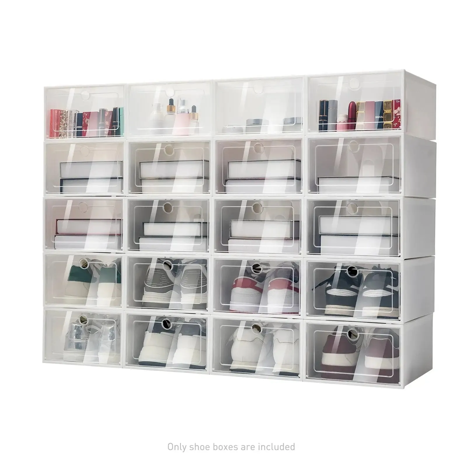 20/24PCS Foldable Shoe Storage Boxes, Stackable Clear Plastic Shoe Organizer Containers, 33×23×14 cm for Home Use