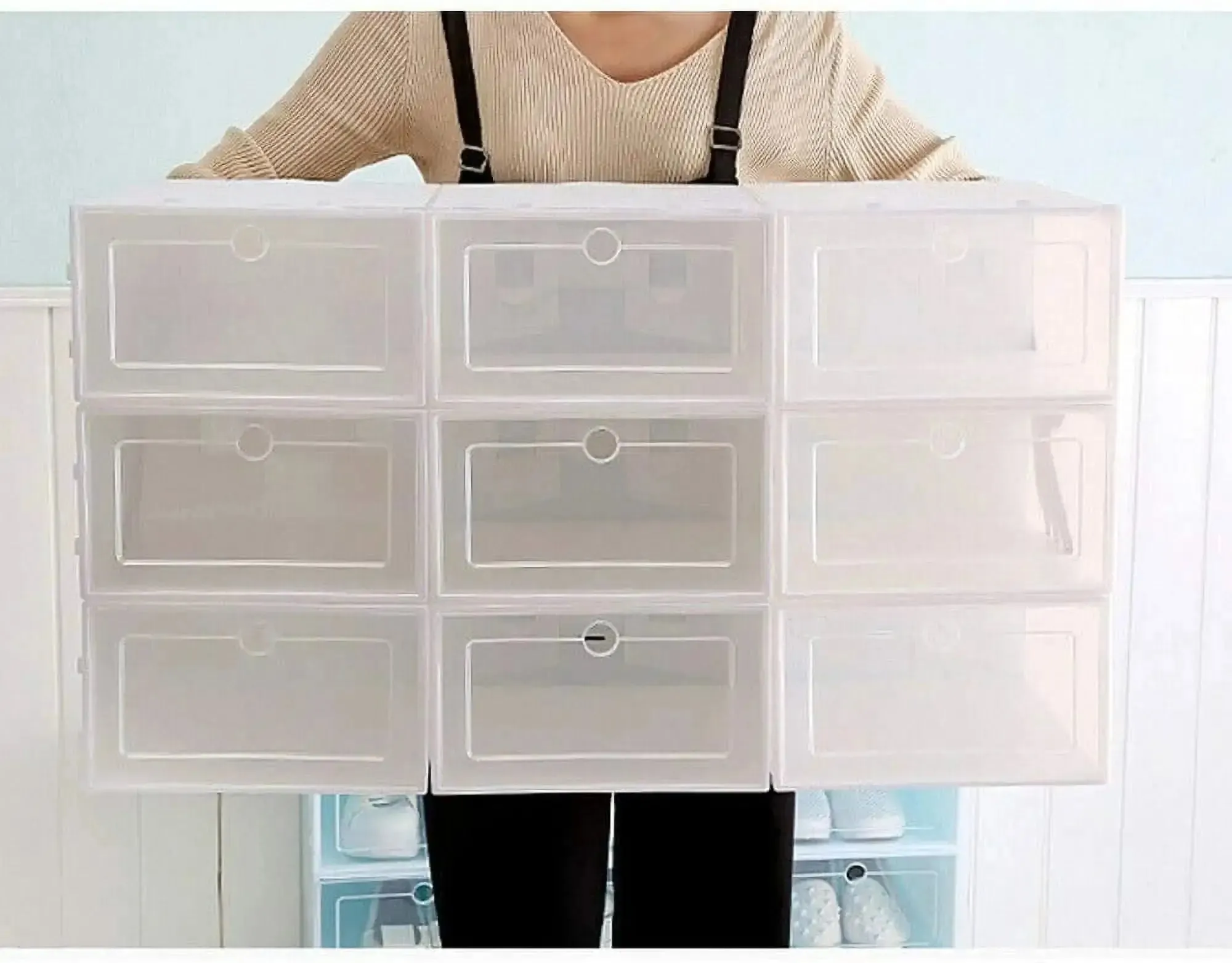 20/24PCS Foldable Shoe Storage Boxes, Stackable Clear Plastic Shoe Organizer Containers, 33×23×14 cm for Home Use