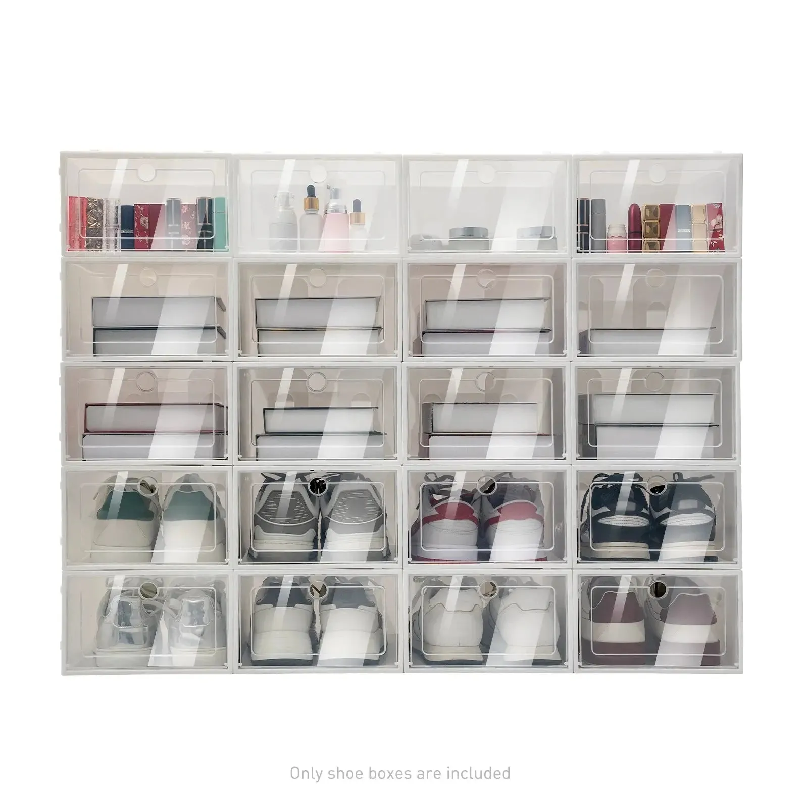 20/24PCS Foldable Shoe Storage Boxes, Stackable Clear Plastic Shoe Organizer Containers, 33×23×14 cm for Home Use