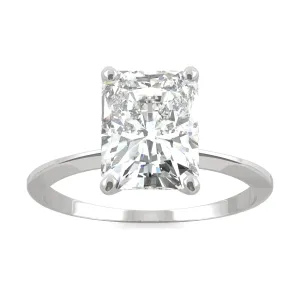 2.70 CTW DEW Radiant Moissanite Solitaire Engagement Ring in 14K White Gold