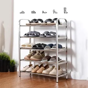 5-Tier Stainless Steel Shoe Storage Rack – Space-Saving Multi-Purpose Organizer for Home or Office