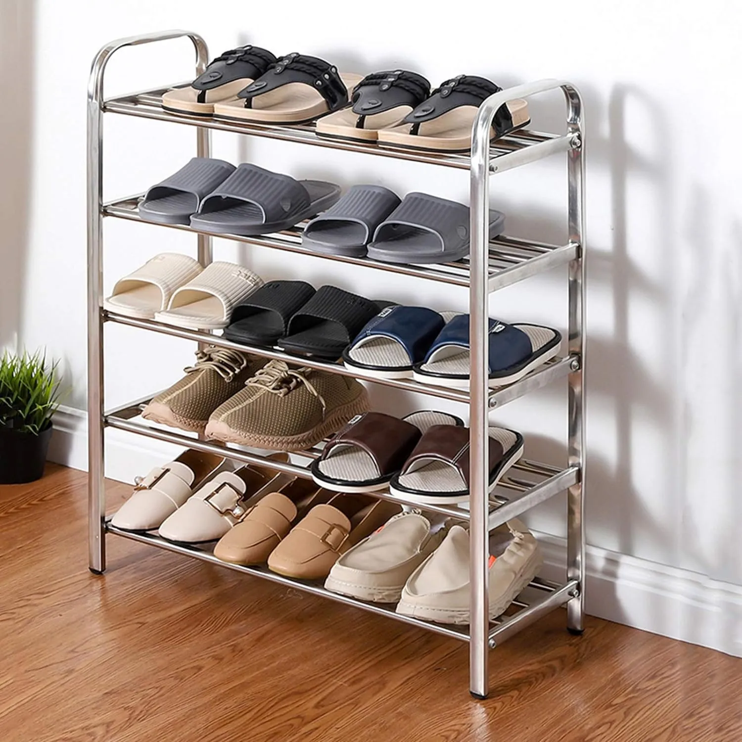 5-Tier Stainless Steel Shoe Storage Rack – Space-Saving Multi-Purpose Organizer for Home or Office