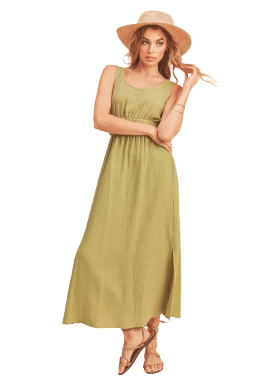Aemi   Co Side Slit Round Neck Sleeveless Tank Dress