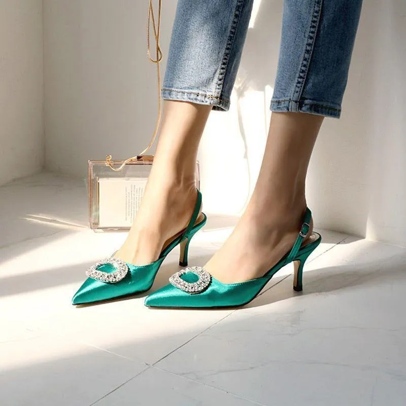 Avila Rhinestone Decor Satin Heels