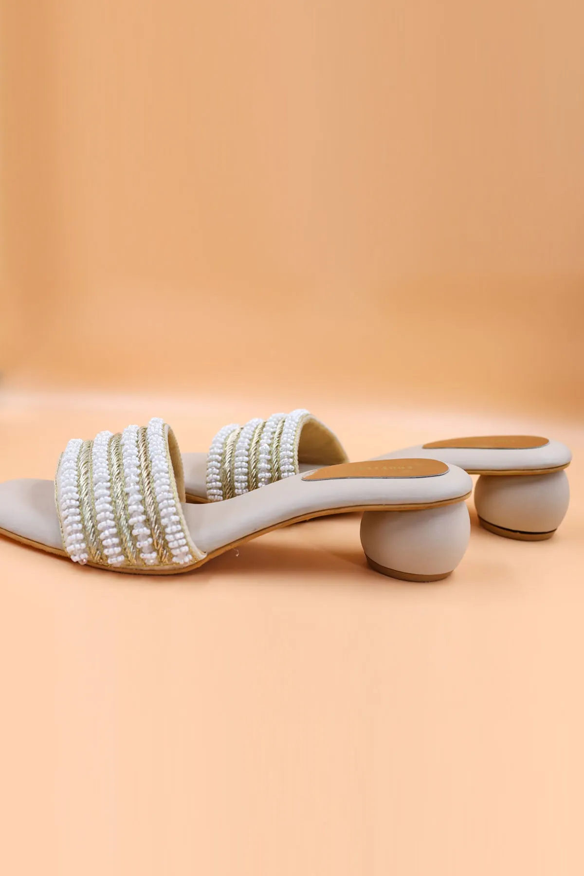 Beige Zardosi Embroidered Heels