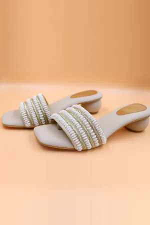 Beige Zardosi Embroidered Heels