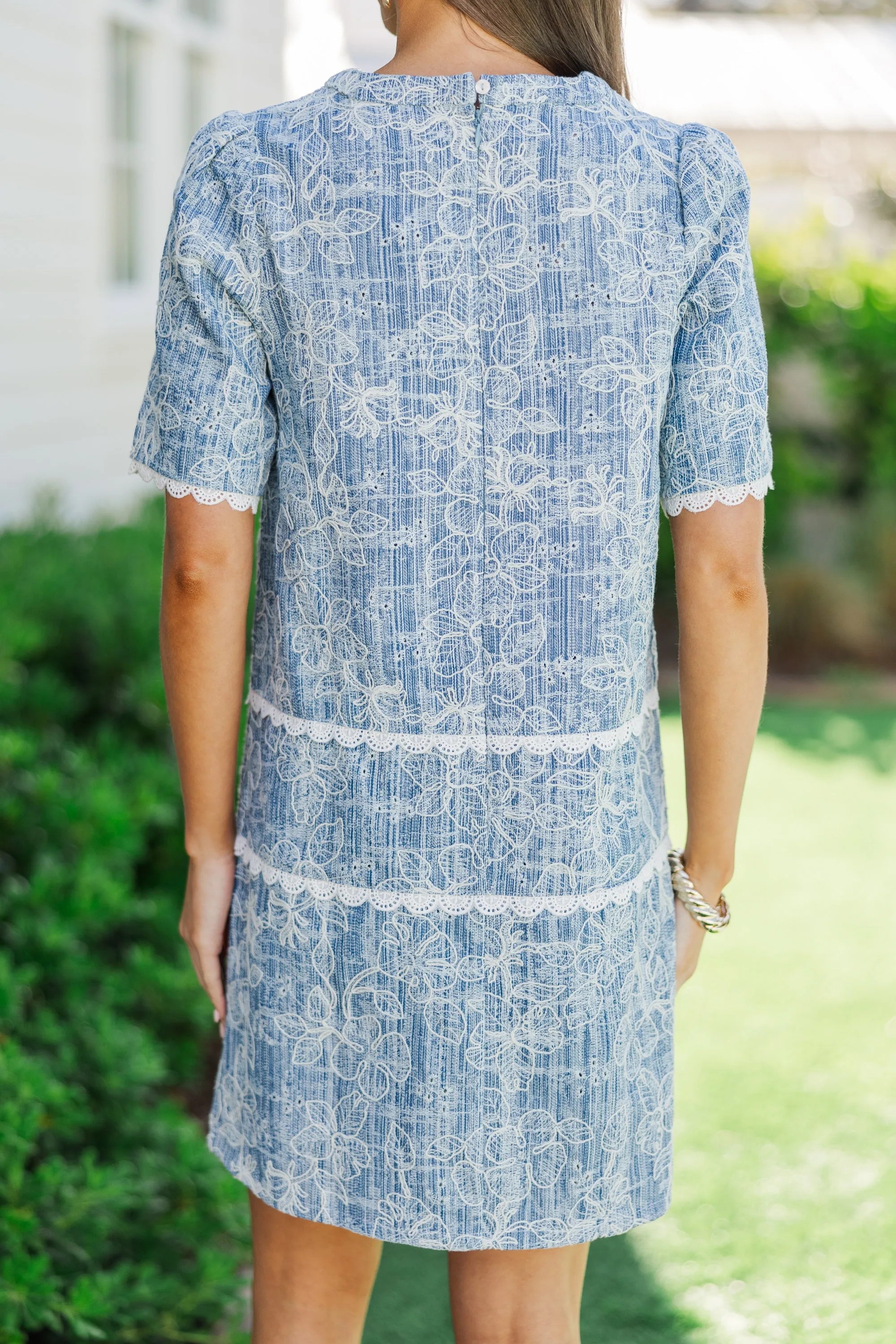 Better Times Navy Blue Embroidered Dress