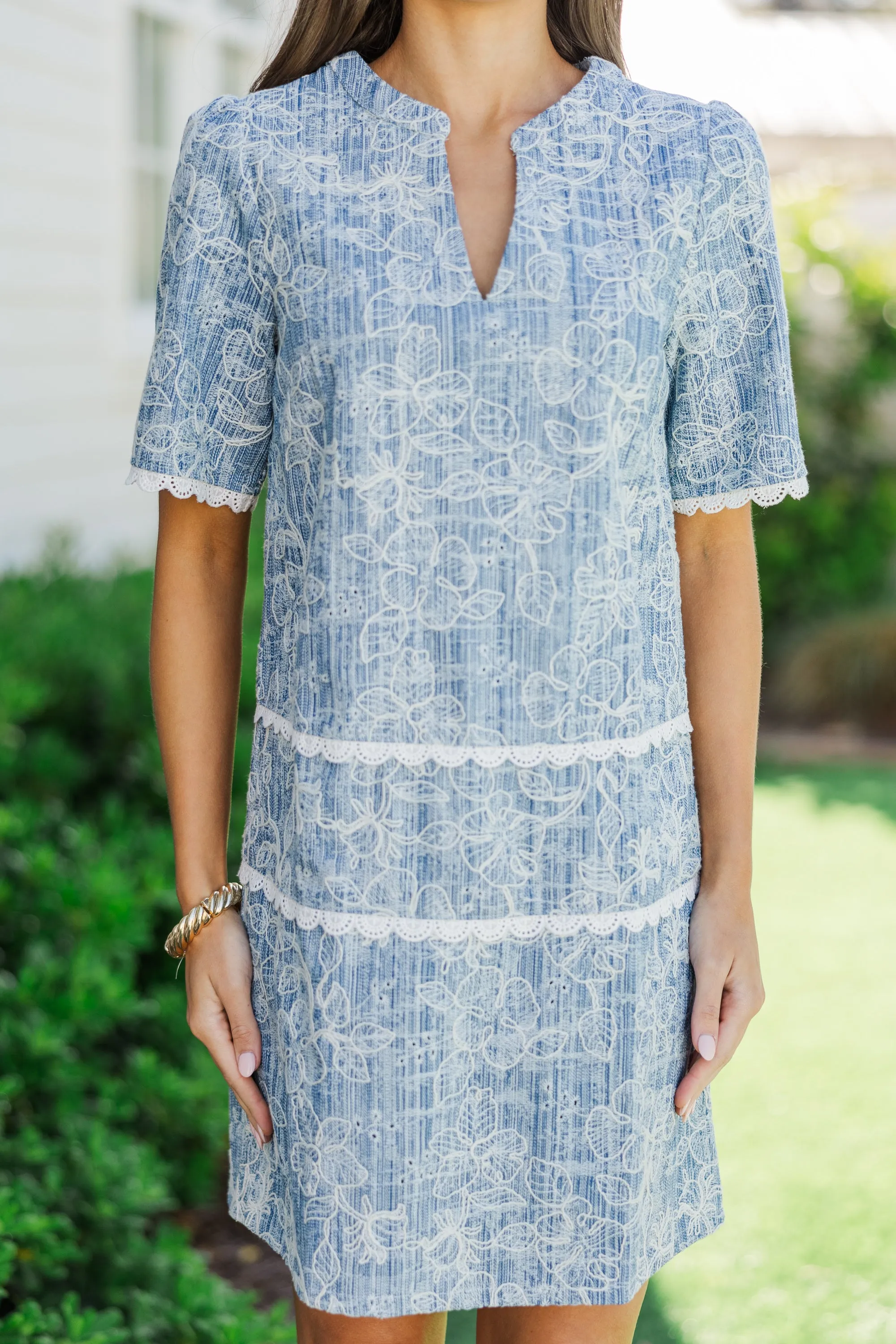 Better Times Navy Blue Embroidered Dress