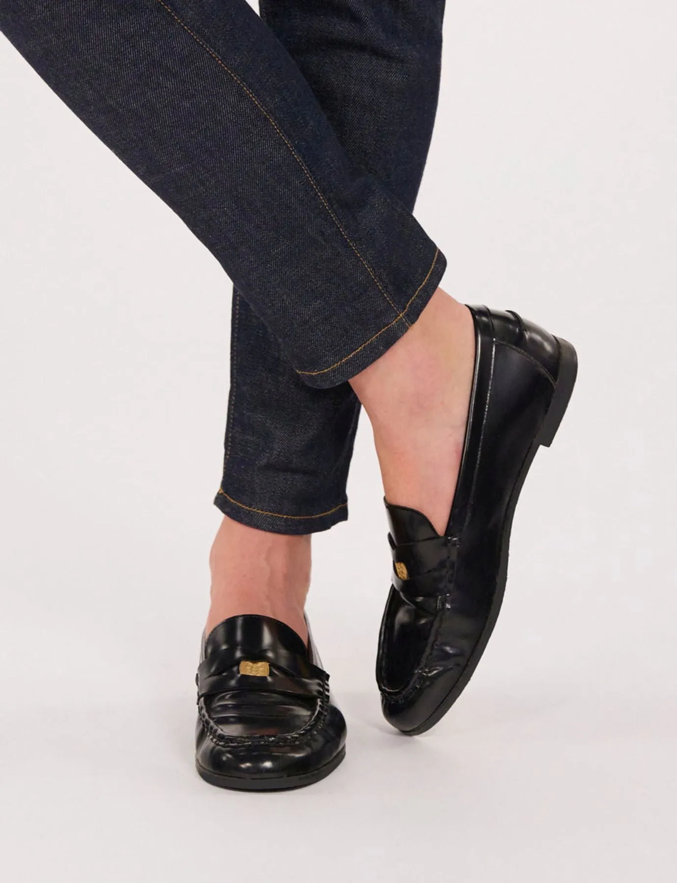Black leather loafer