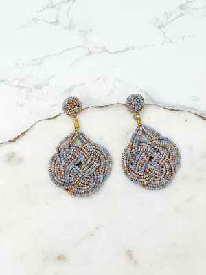Braided Teardrop Beaded Dangle Earrings - Gray
