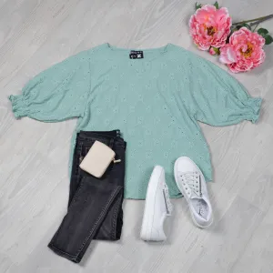 Broderie Anglaise Textured Lilly Top - Mint