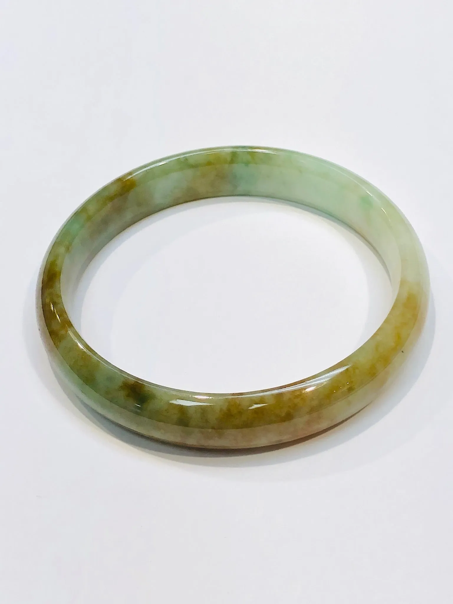 Burmese Icy Tri Color Jadeite Comfort Fit Bangle