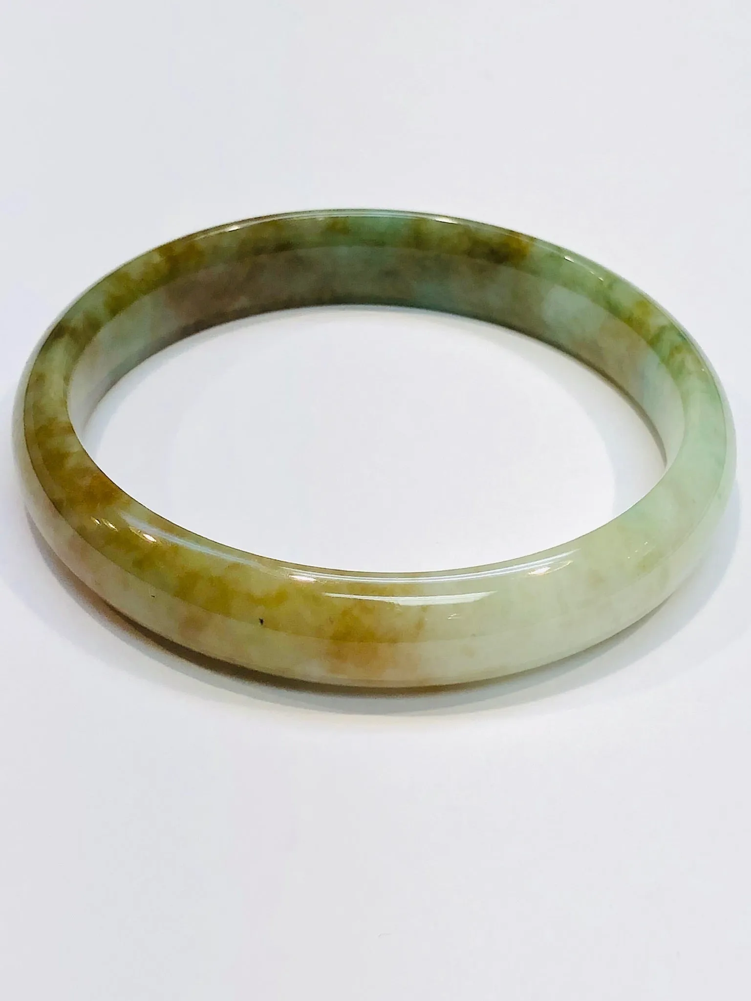Burmese Icy Tri Color Jadeite Comfort Fit Bangle