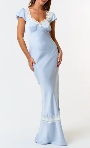 Capped Sleeve Satin Maxi Dress