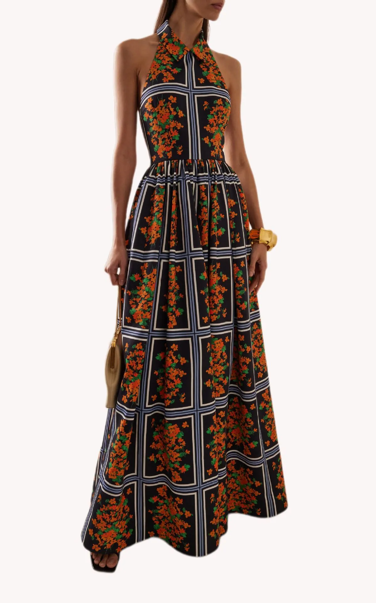 Chic Halter Neck Backless Printed Maxi Dress with Collar