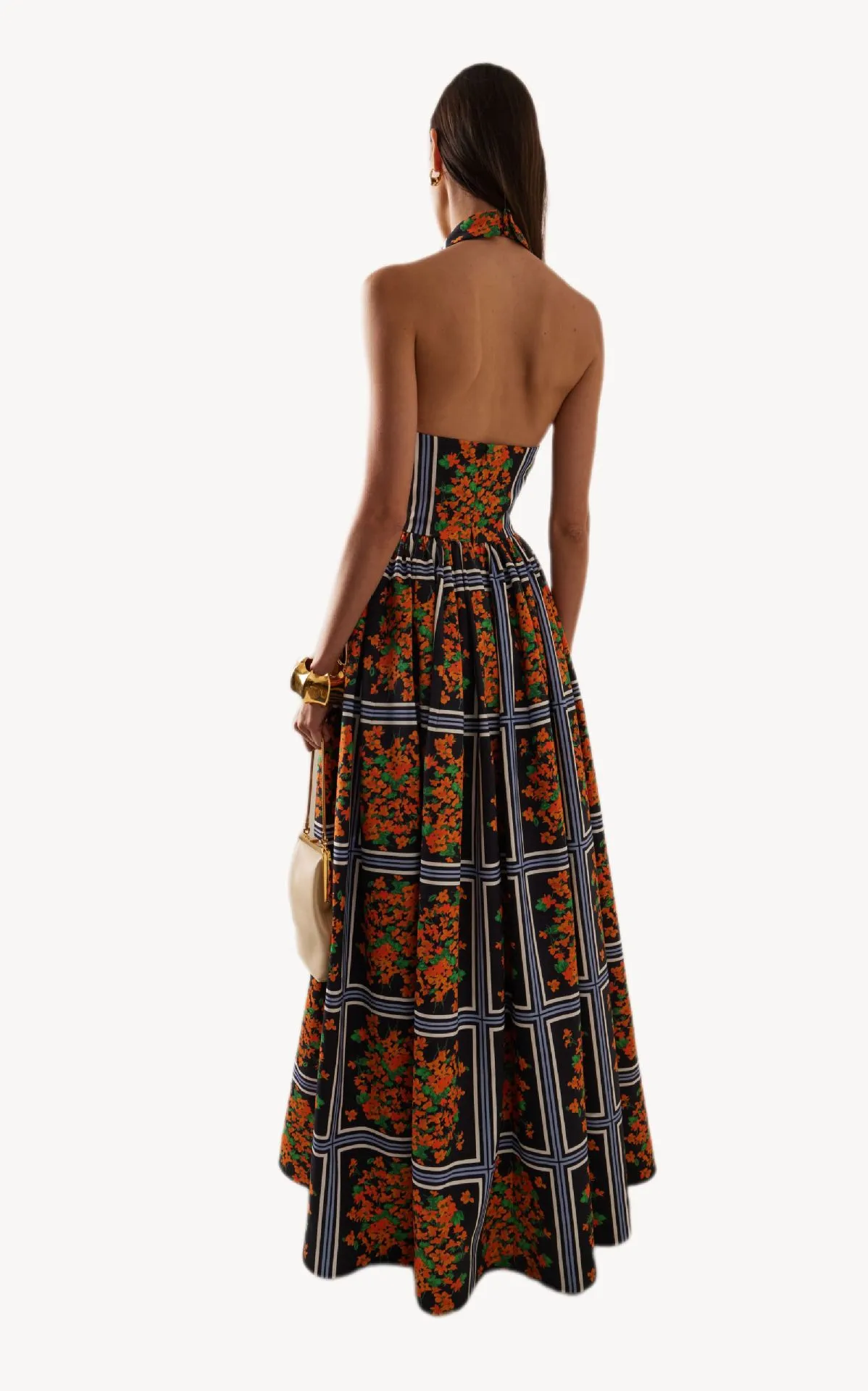Chic Halter Neck Backless Printed Maxi Dress with Collar