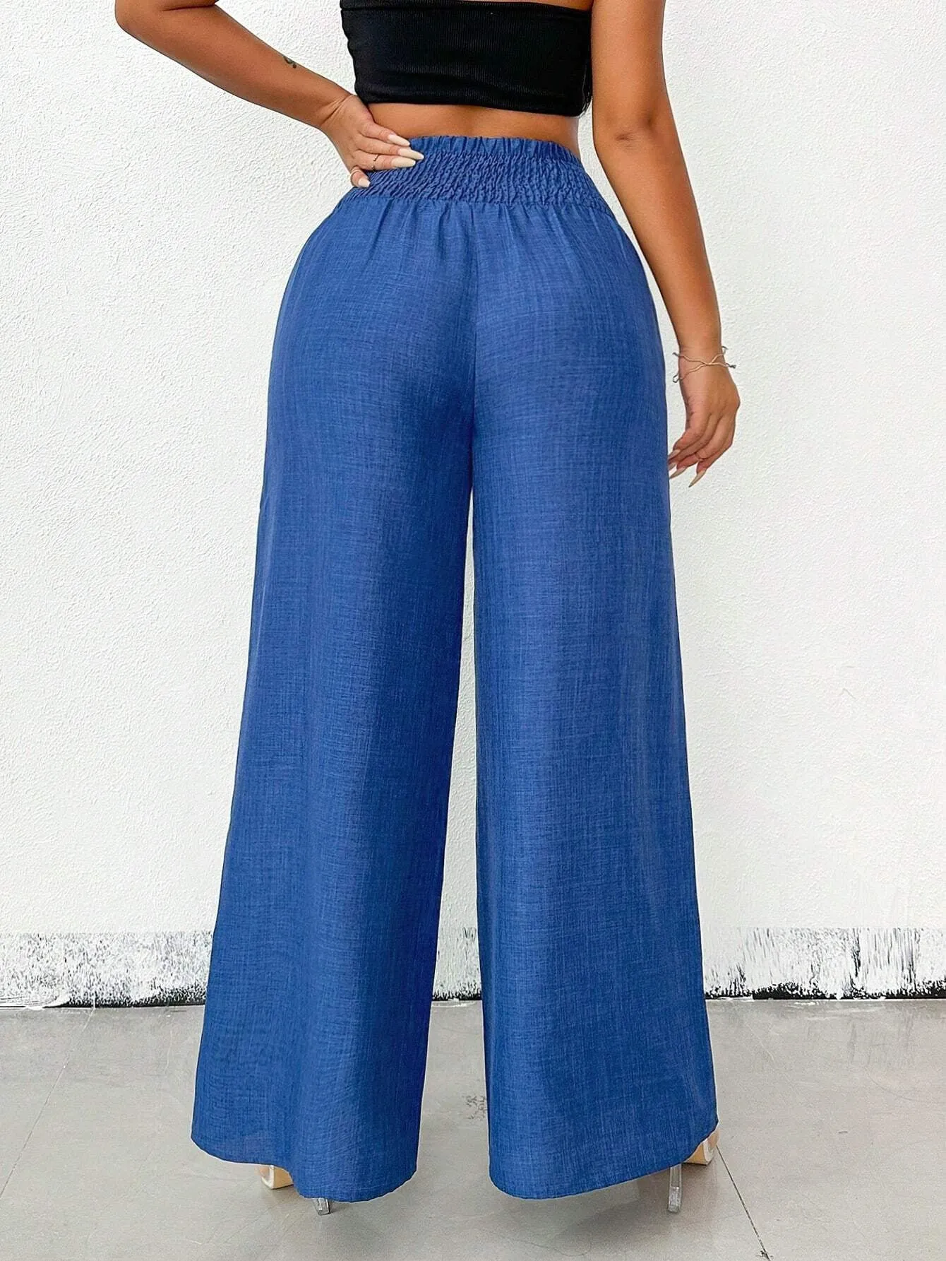Chic High-Waisted Wide-Leg Pants with Chain Accent