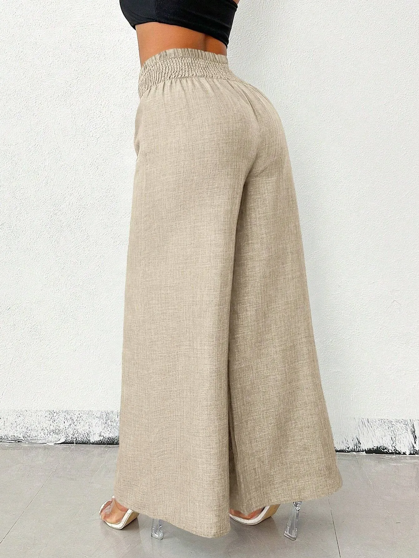 Chic High-Waisted Wide-Leg Pants with Chain Accent