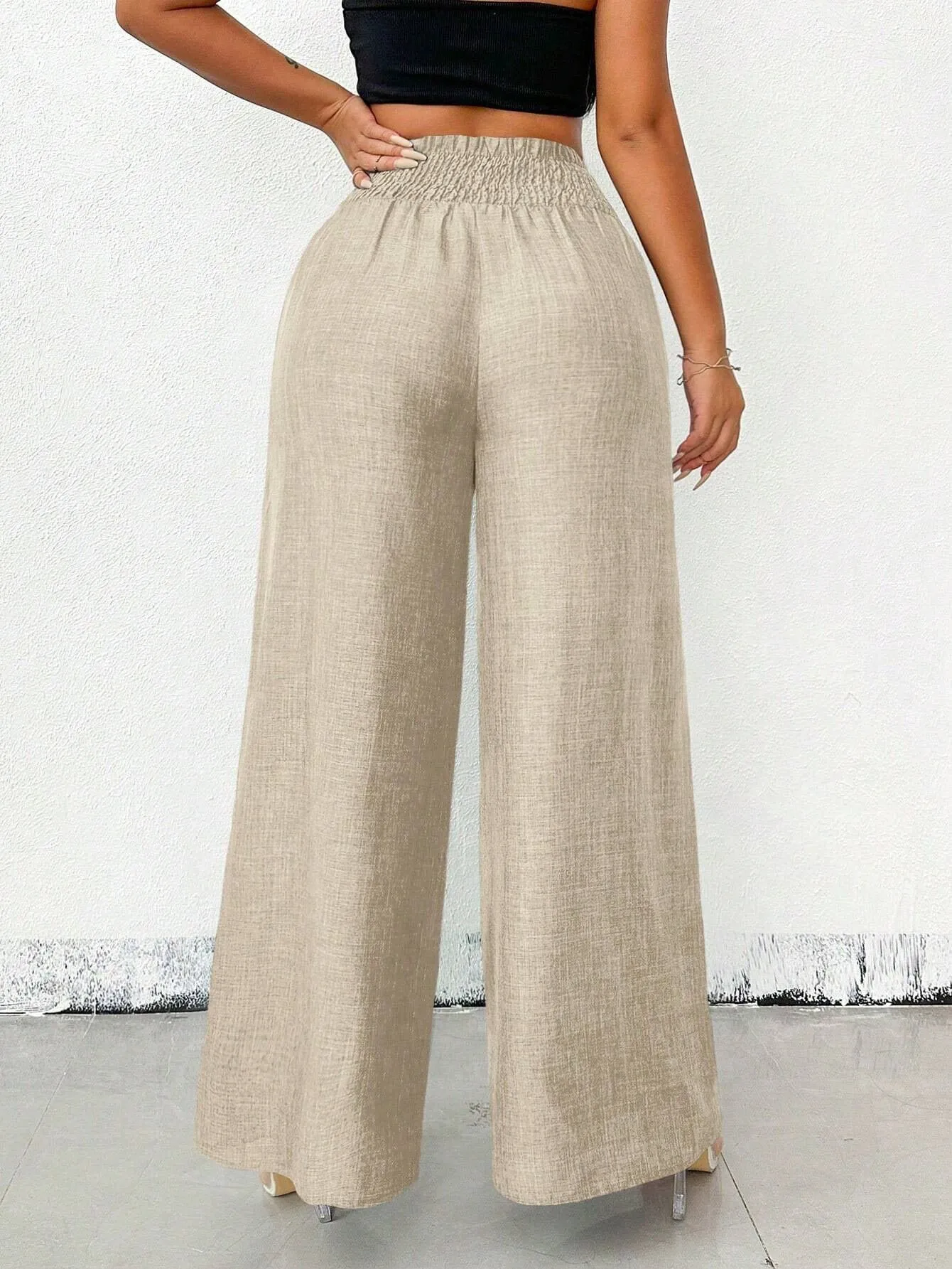 Chic High-Waisted Wide-Leg Pants with Chain Accent