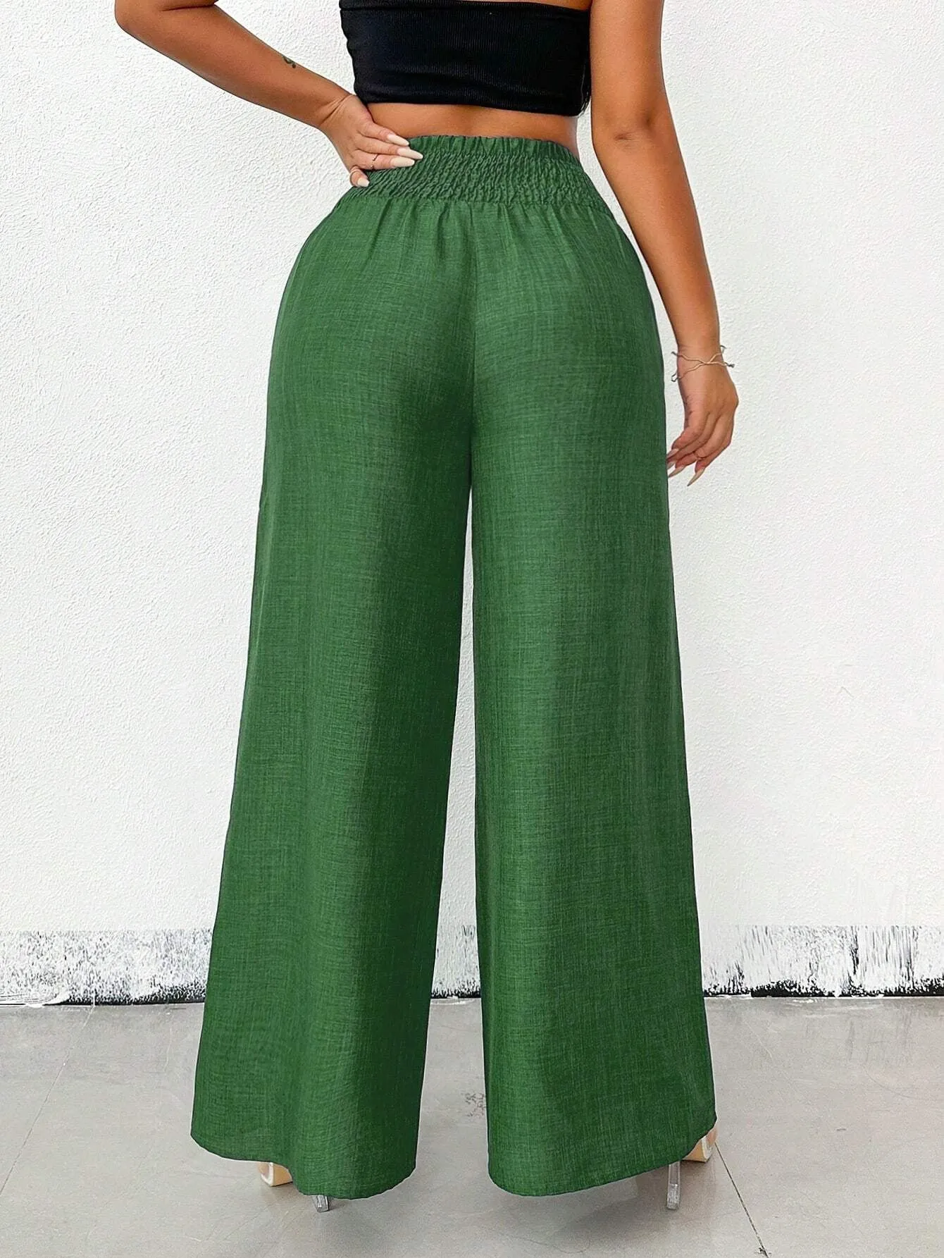 Chic High-Waisted Wide-Leg Pants with Chain Accent