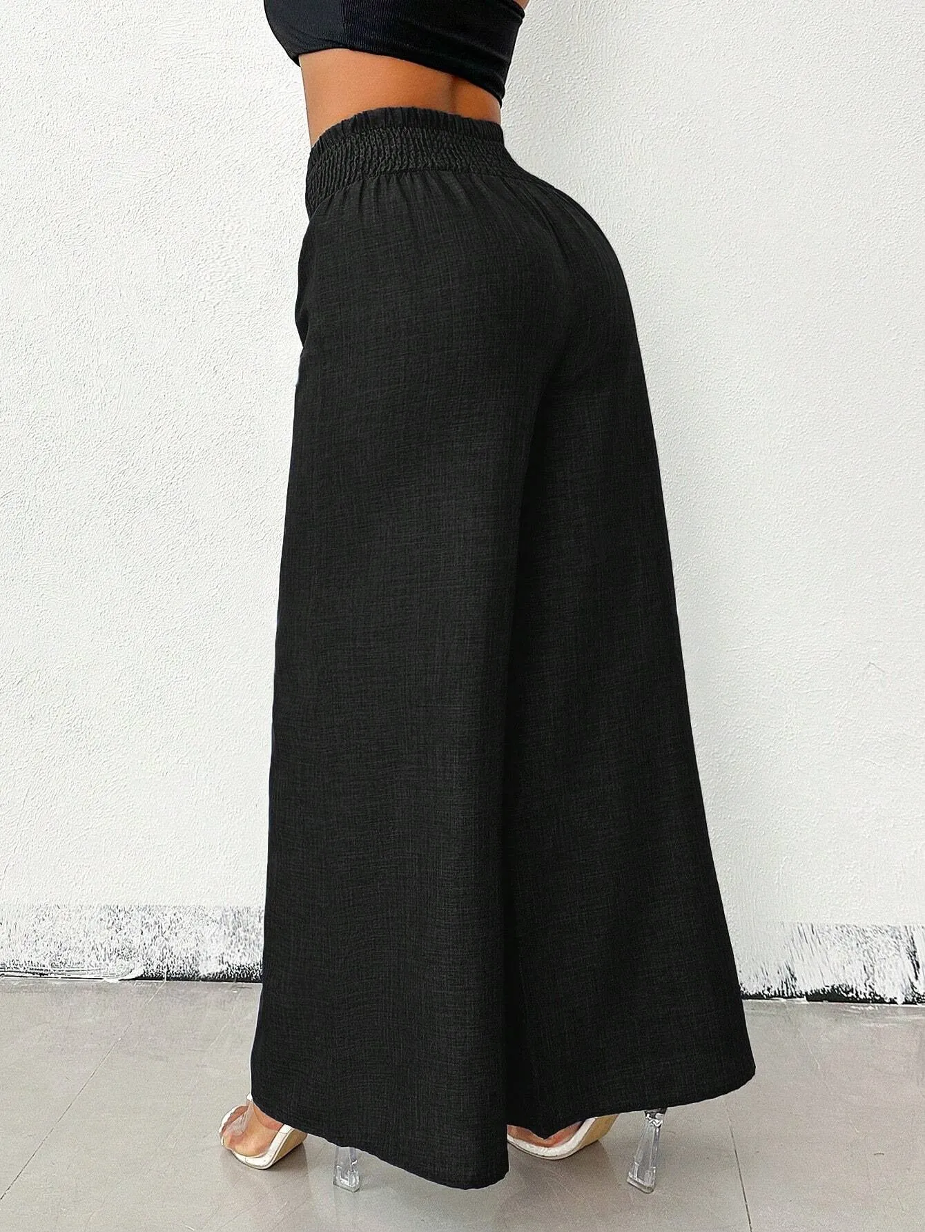 Chic High-Waisted Wide-Leg Pants with Chain Accent