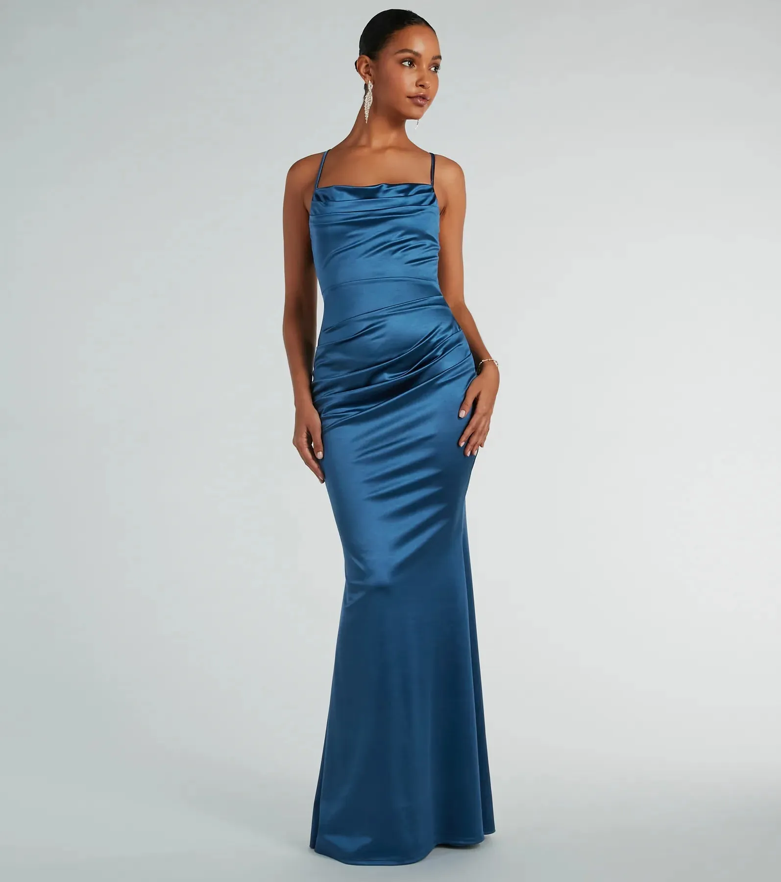 Courteney Cowl Neck Mermaid Satin Formal Dress