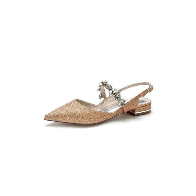Crystal Strap Pointed Toe Low Heels