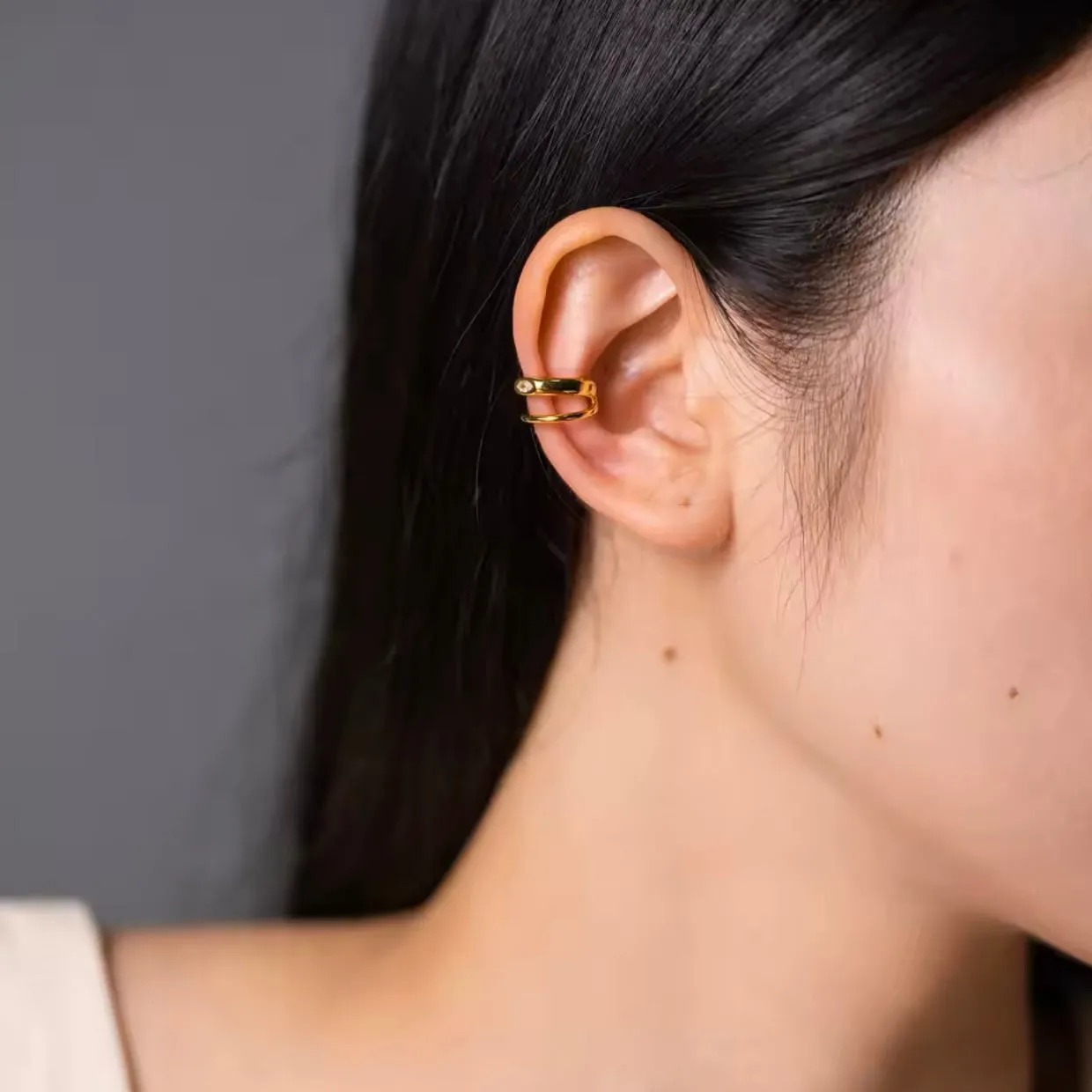 Double Ear Cuff Single CZ Stone