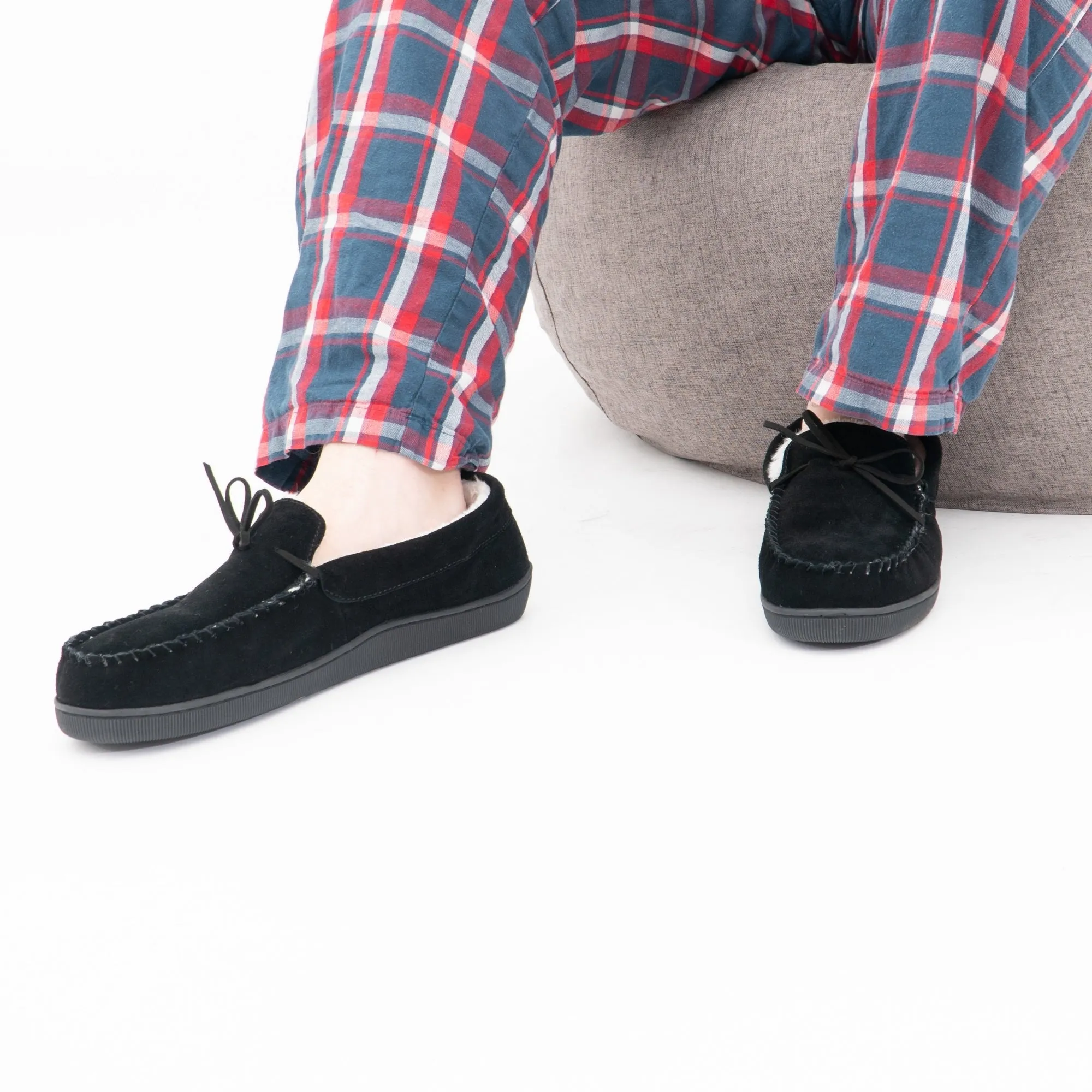 Dunlop JOSHUA Mens Leather Moccasin Slippers Black