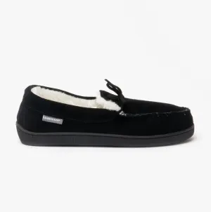 Dunlop JOSHUA Mens Leather Moccasin Slippers Black
