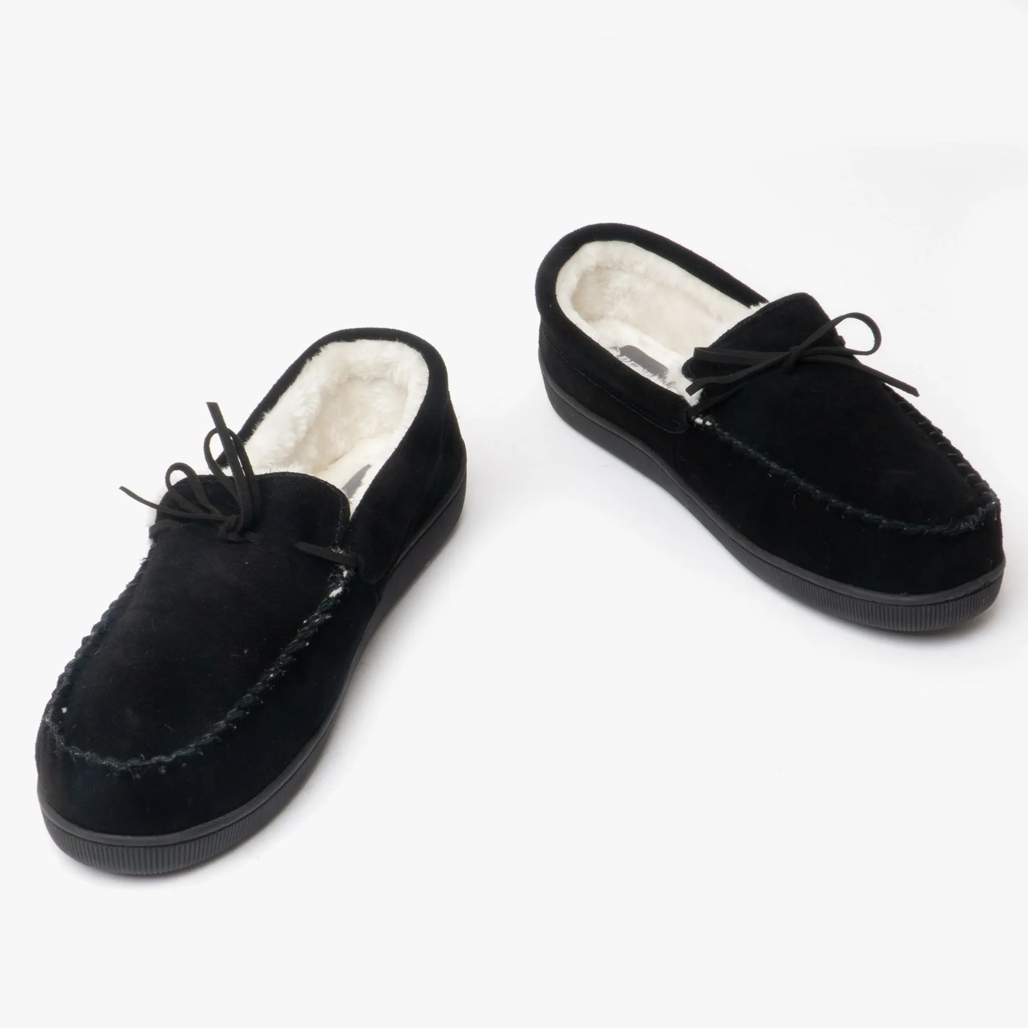 Dunlop JOSHUA Mens Leather Moccasin Slippers Black