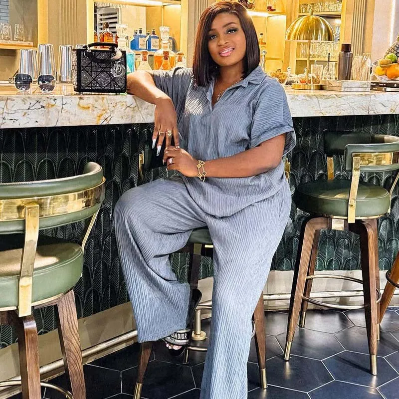 Effortless Chic Plus Size Turndown Collar Two-Piece Set for Stylish Comfort