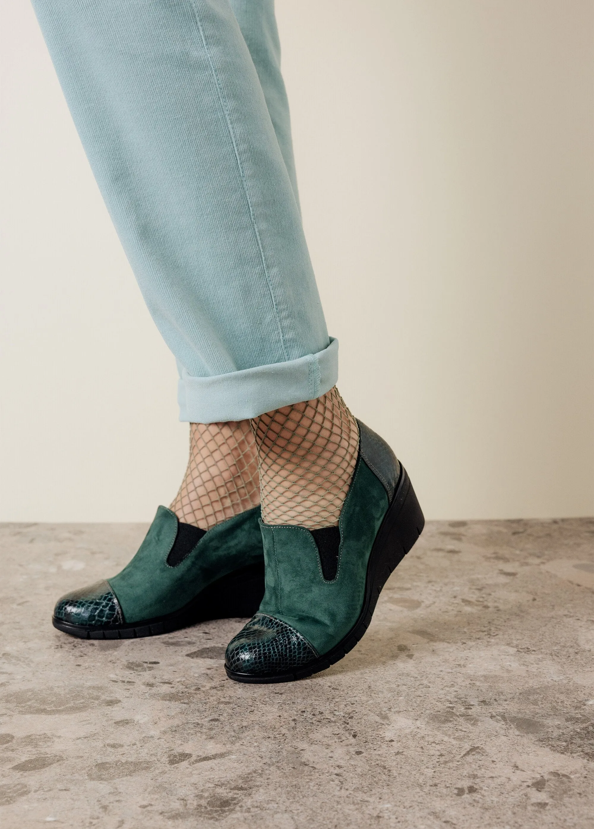 Elasticated comfort width wedge moccasins