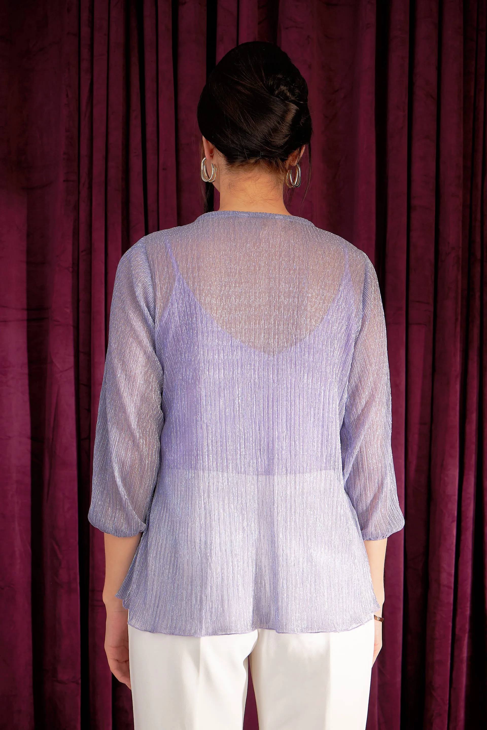 Electra Plisse Puffed Sleeves Top - Lilac