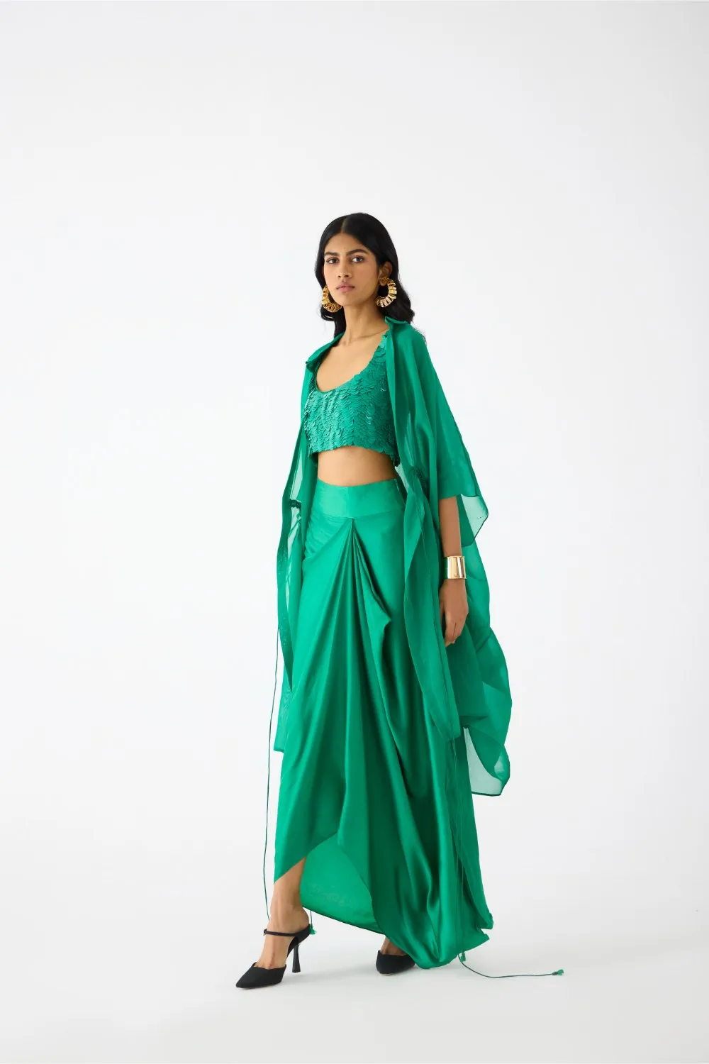 EMERALD BLOUSE WITH KNOT SKIRT