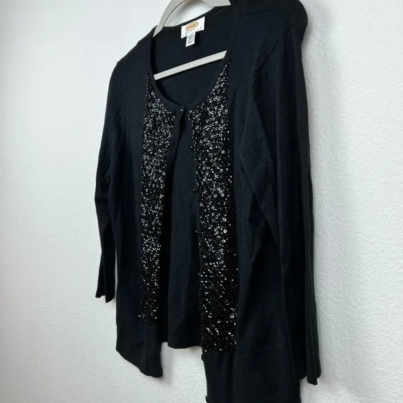EUC Talbots Black Silk Cashmere Sequin Sweater Cardigan Size Medium