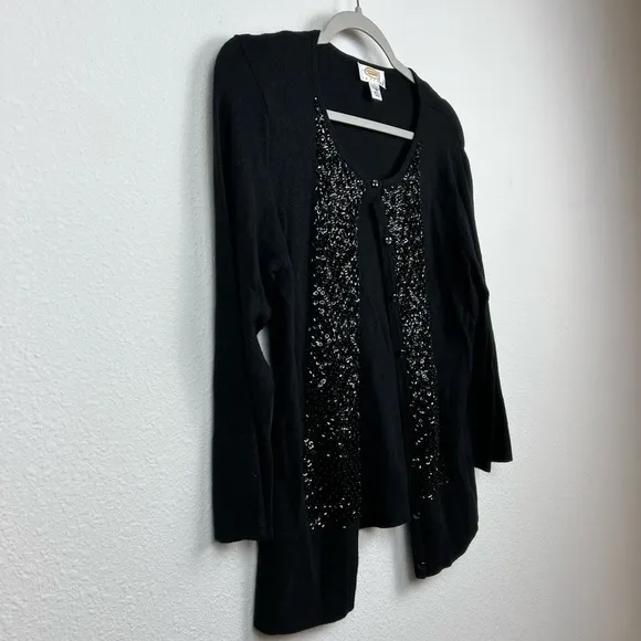 EUC Talbots Black Silk Cashmere Sequin Sweater Cardigan Size Medium