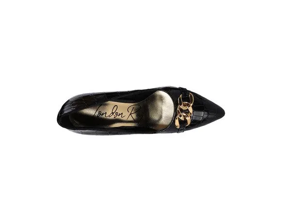 Fanfare Black Croc Stiletto Pump Heels
