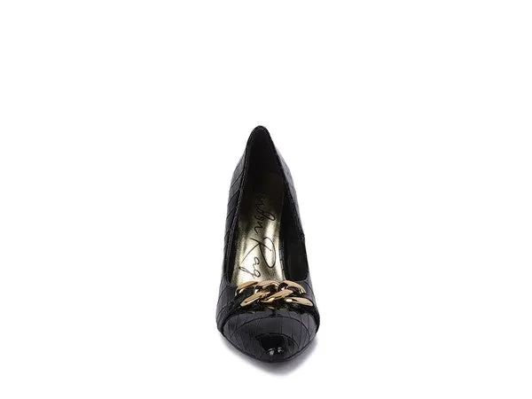 Fanfare Black Croc Stiletto Pump Heels