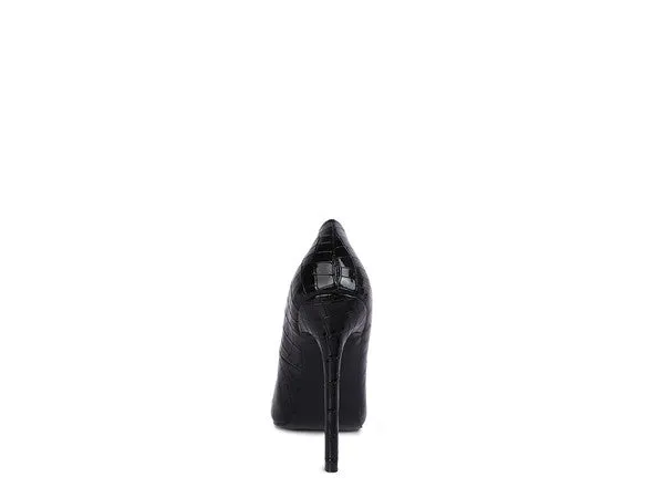 Fanfare Black Croc Stiletto Pump Heels