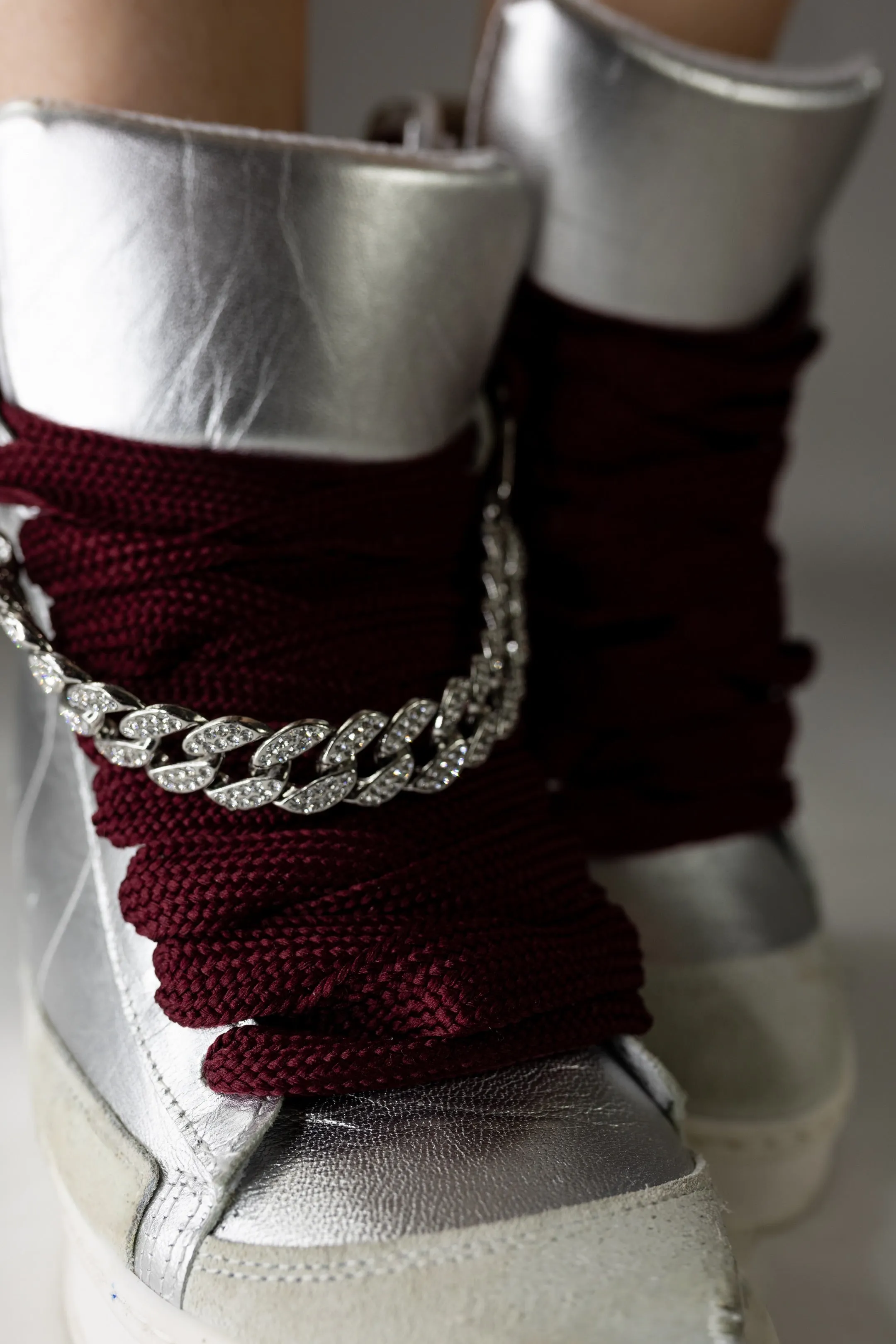 Fearless Silver Fliers With Wine Laces Wedge Sneaker