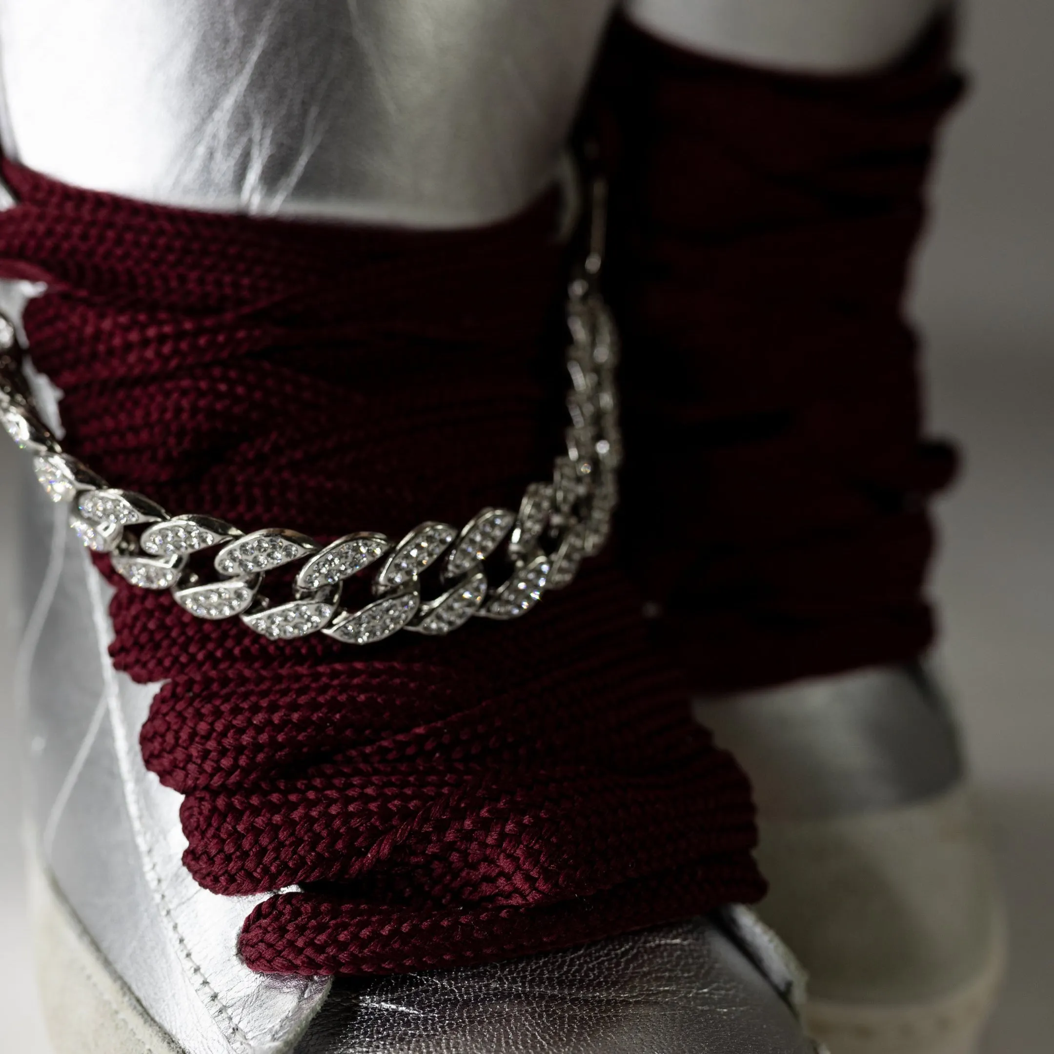 Fearless Silver Fliers With Wine Laces Wedge Sneaker