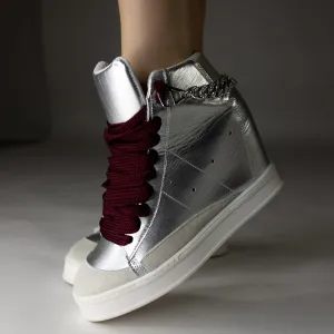 Fearless Silver Fliers With Wine Laces Wedge Sneaker