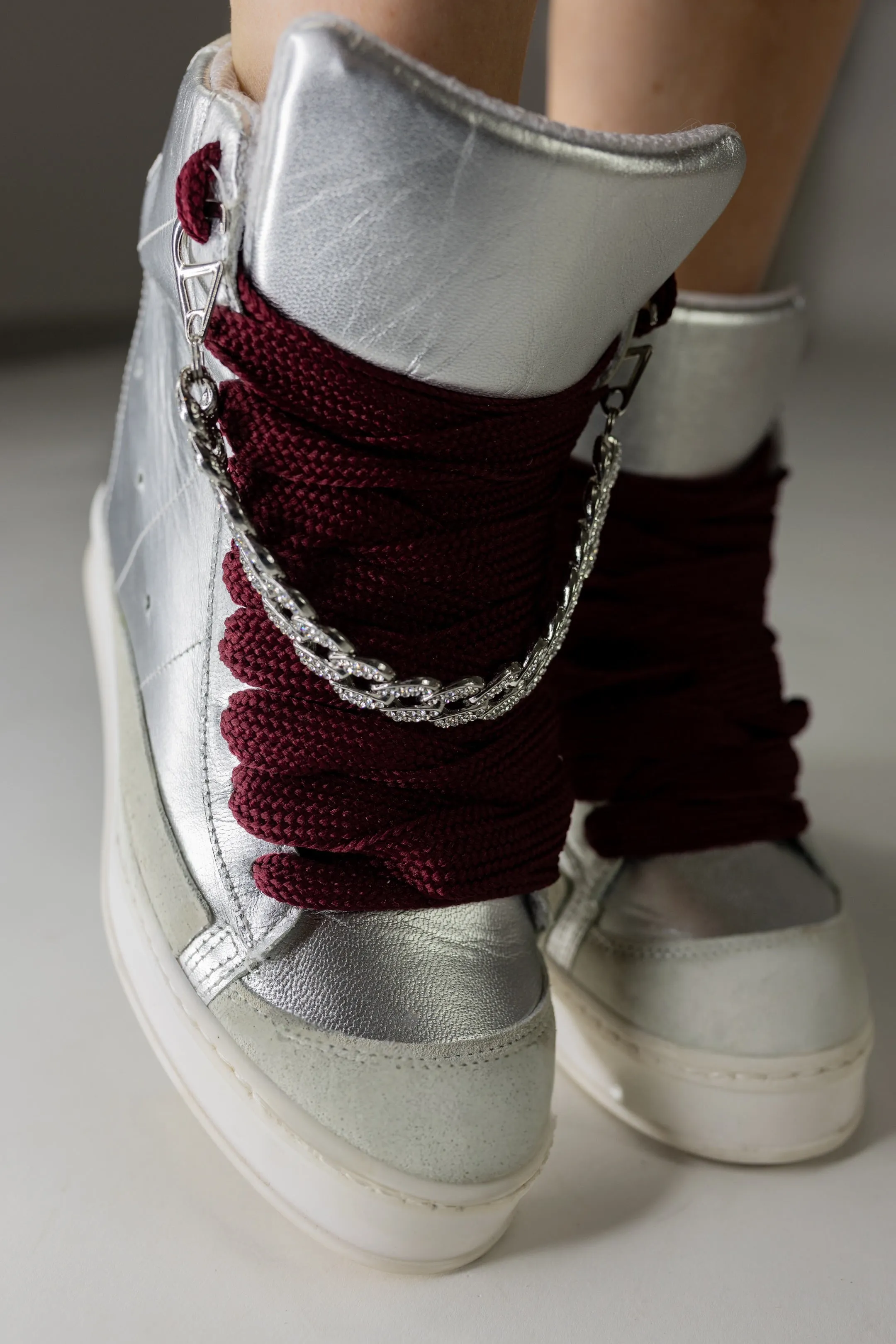 Fearless Silver Fliers With Wine Laces Wedge Sneaker