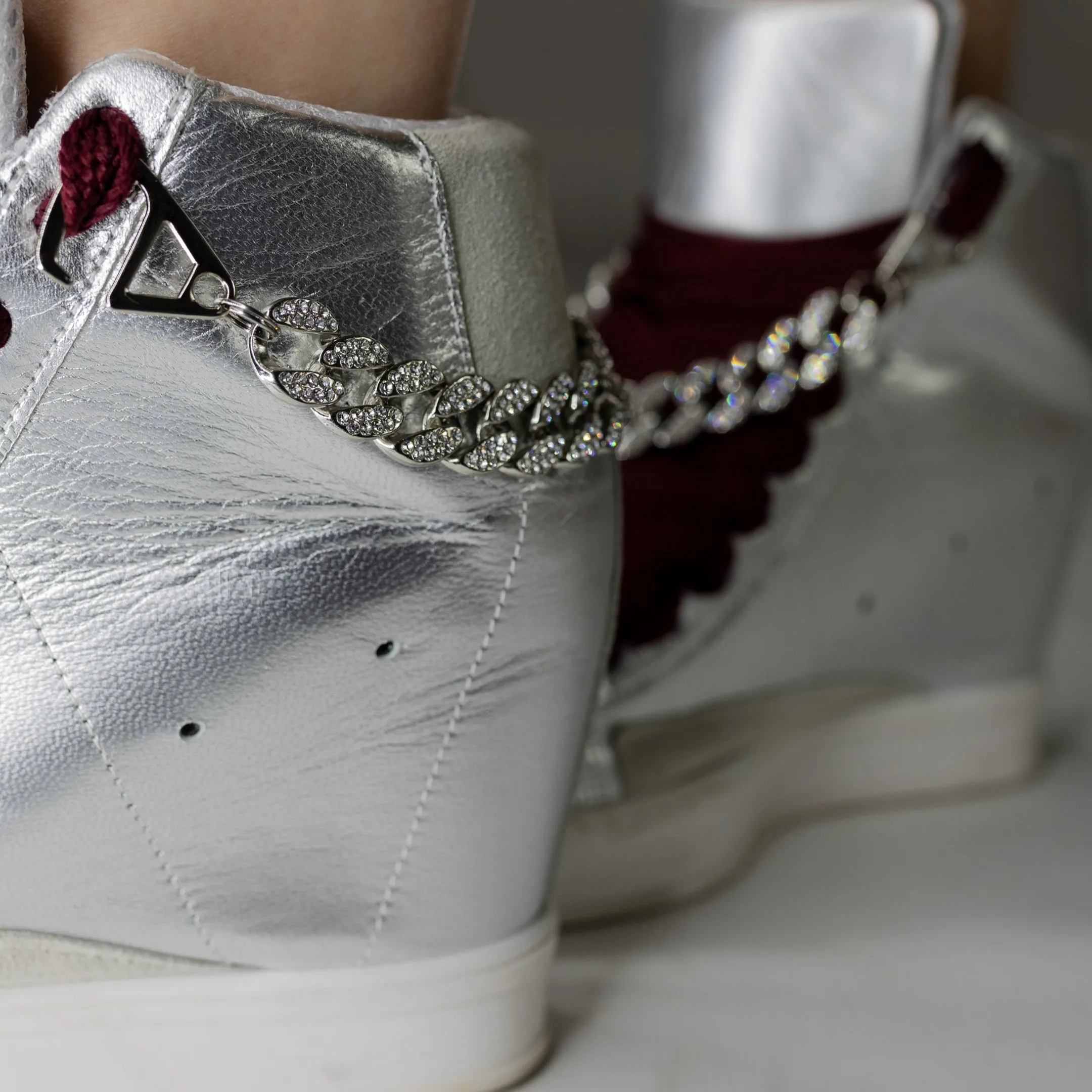 Fearless Silver Fliers With Wine Laces Wedge Sneaker