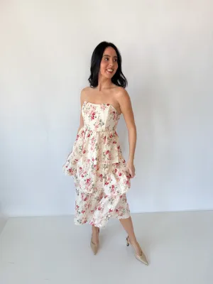 Floral Cascade Strapless Dress
