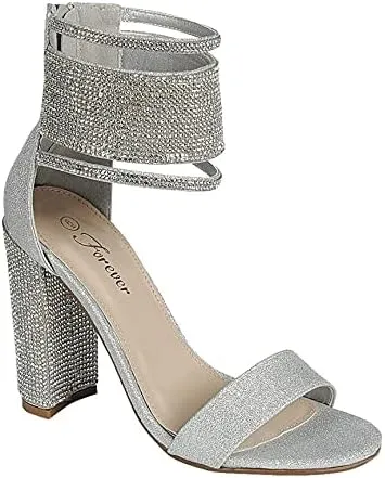 Forever Quality 84 Forever Link Open Toe Rhinestone Straps Chunky Heel Sandals