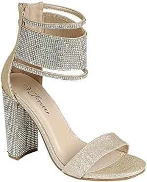 Forever Quality 84 Forever Link Open Toe Rhinestone Straps Chunky Heel Sandals