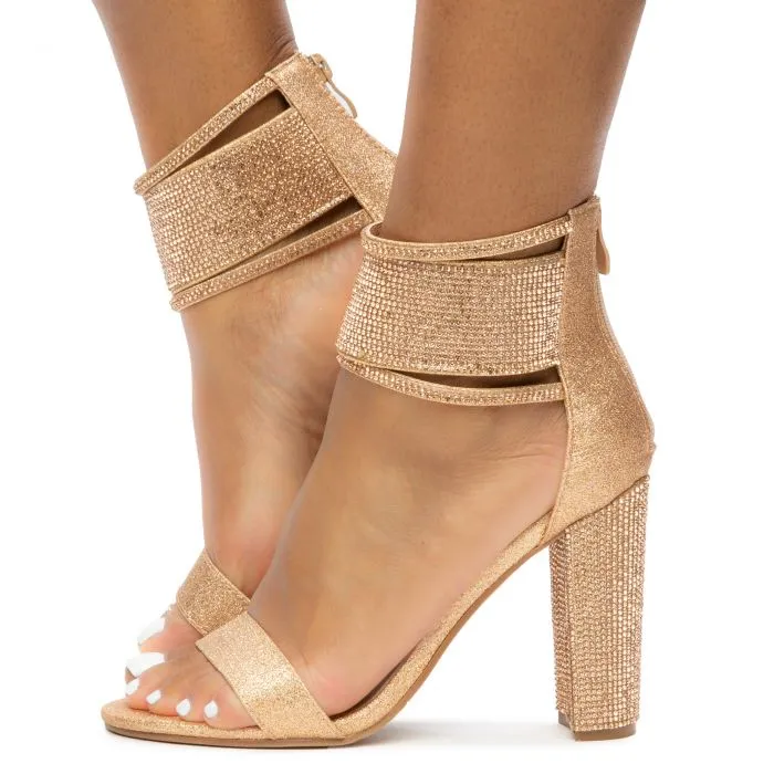 Forever Quality 84 Forever Link Open Toe Rhinestone Straps Chunky Heel Sandals